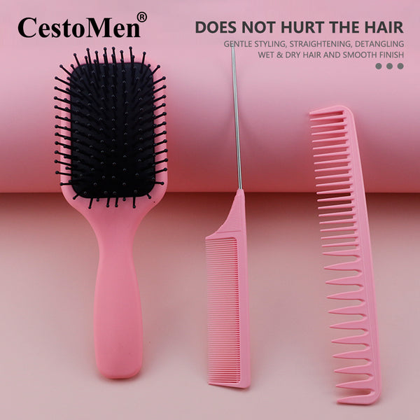CestoMen 3pcs/set Pink Detangle Brush Set 04