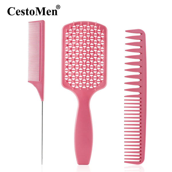 CestoMen 3pcs/set Pink Detangle Brush Set 01
