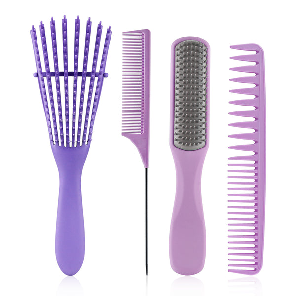 Purple 4pcs/Set Detangle Brush Set