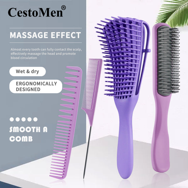 Purple 4pcs/Set Detangle Brush Set