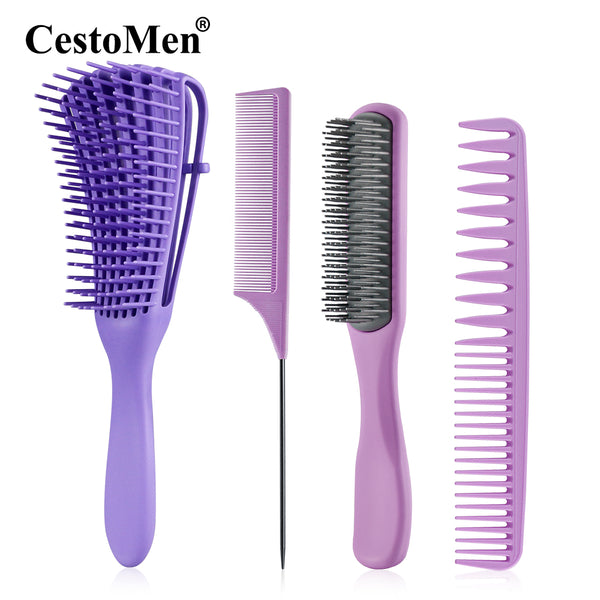 Purple 4pcs/Set Detangle Brush Set