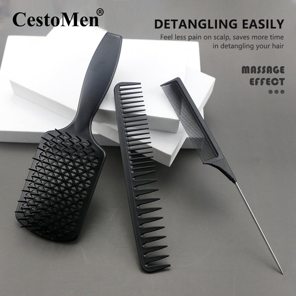 CestoMen 3pcs/set Black Detangle Brush Set 01