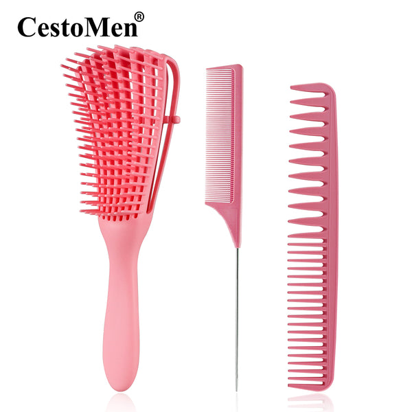 CestoMen 3pcs/set Pink Detangle Brush Set 02
