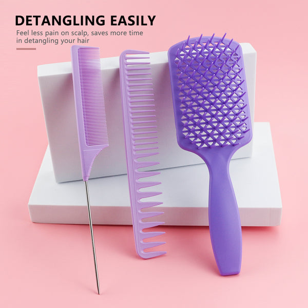 CestoMen 3pcs/set Purple Detangle Brush Set 01