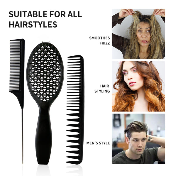CestoMen 3pcs/set Black Detangle Brush Set 03
