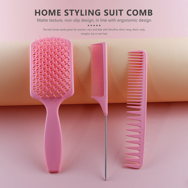 CestoMen 3pcs/set Pink Detangle Brush Set 01
