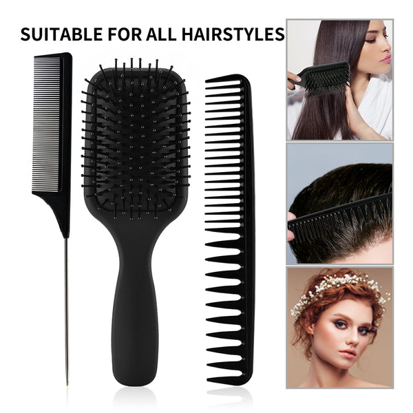 CestoMen 3pcs/set Black Detangle Brush Set 04