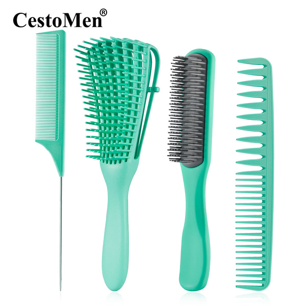 Green 4pcs/Set Detangle Brush Set