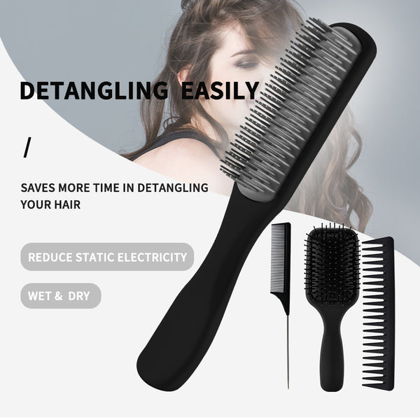 Black 4pcs/Set Detangle Brush Set