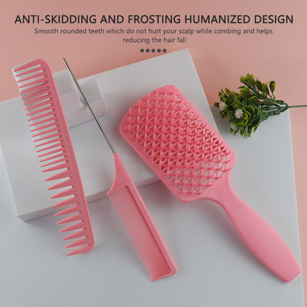 CestoMen 3pcs/set Pink Detangle Brush Set 01