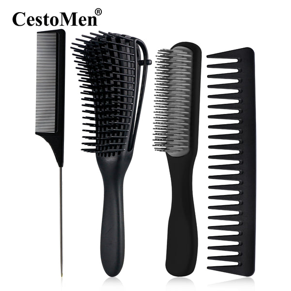 Black 4pcs/Set Detangle Brush Set