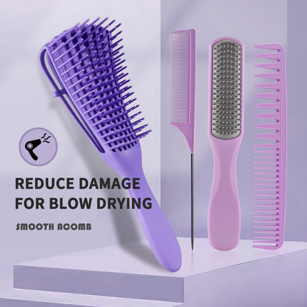Purple 4pcs/Set Detangle Brush Set