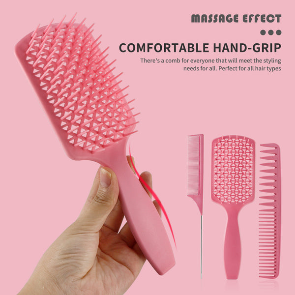 CestoMen 3pcs/set Pink Detangle Brush Set 01
