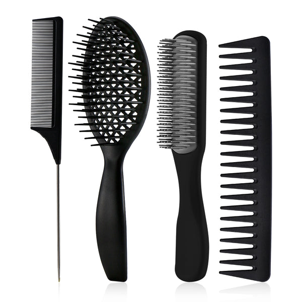 Black 4pcs/Set Detangle Brush Set