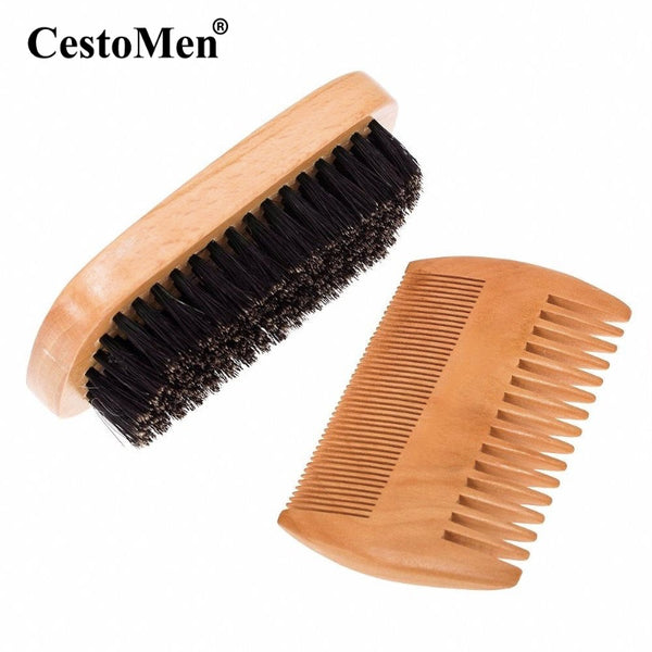 CestoMen Boar Bristle Beard Brush & Beard Comb Set