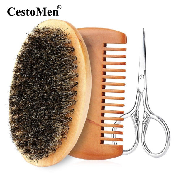 CestoMen Beard Brush & Comb, Scissors Set for Men