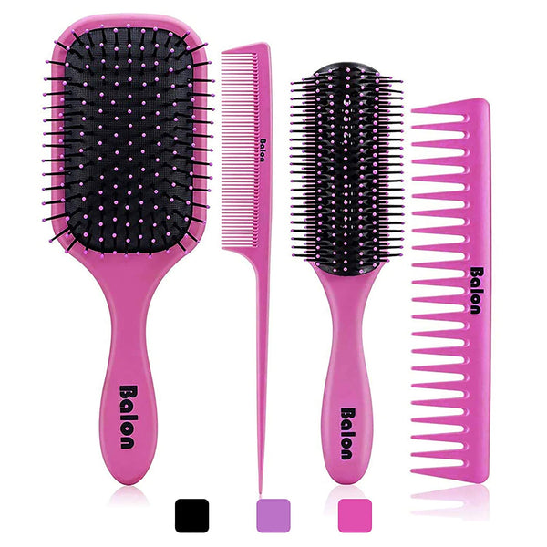 4Pcs Paddle Hair Brush, Detangling Brush and Hair Comb Set