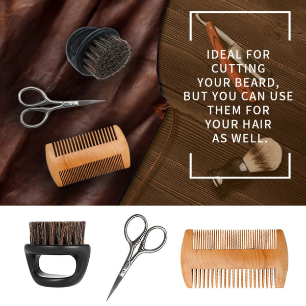 CestoMen 3pcs Boar Bristle Beard Comb & Beard Brush Set