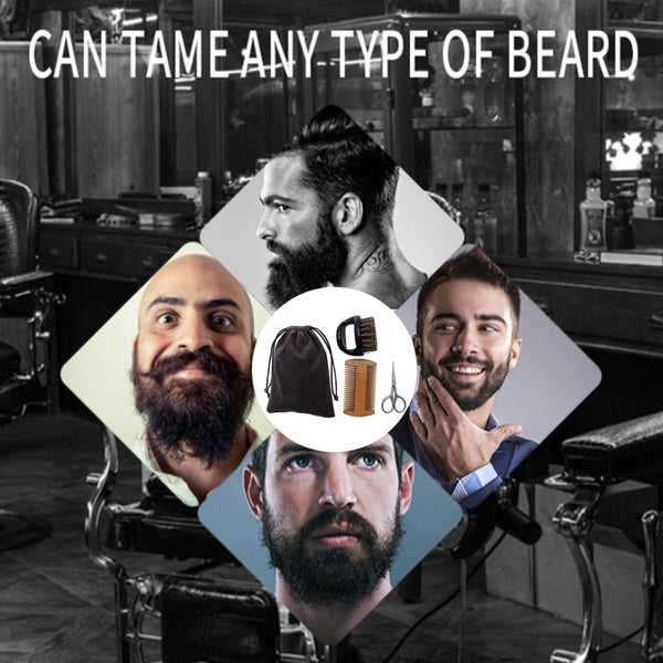 CestoMen 3pcs Boar Bristle Beard Comb & Beard Brush Set
