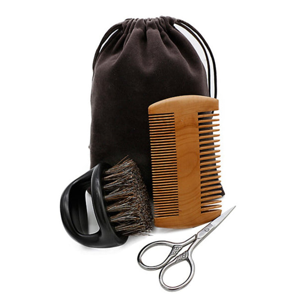 CestoMen 3pcs Boar Bristle Beard Comb & Beard Brush Set