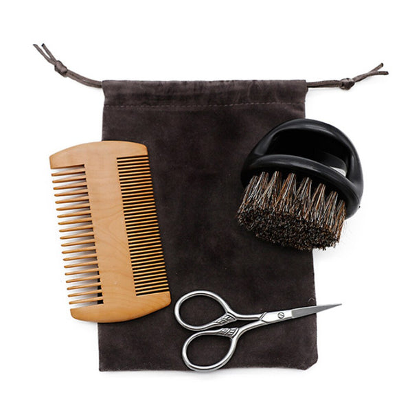 CestoMen 3pcs Boar Bristle Beard Comb & Beard Brush Set