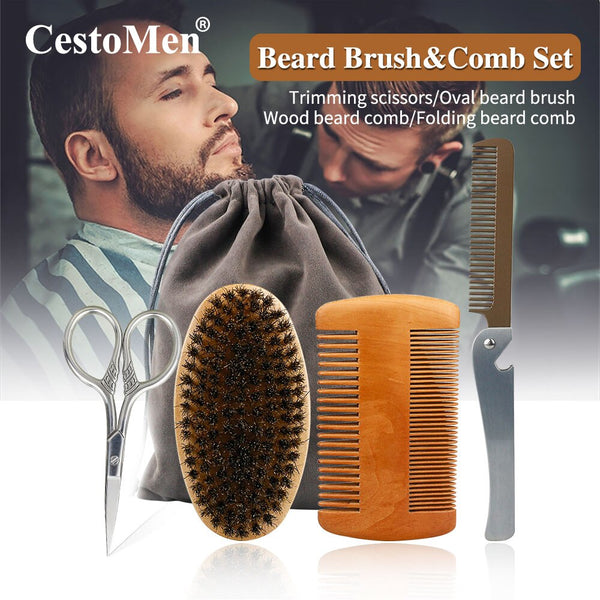 CestoMen 4Pcs/Set Beard Grooming Kit
