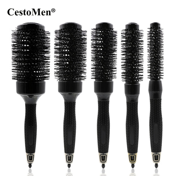 CestoMen Black Anti Heat Ceramic Round Brush