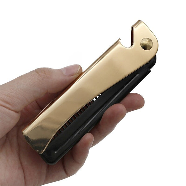 CestoMen Gold Stainless Steel Handle Barber Comb