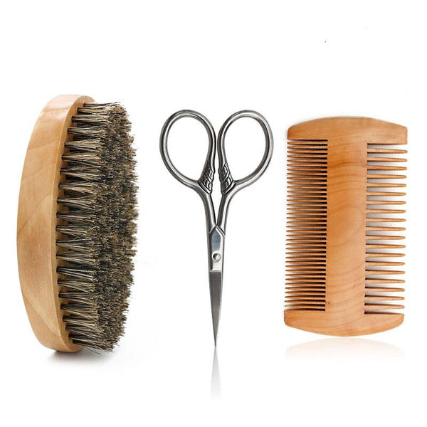 5pcs/set Soft Wooden Boar Bristle Mustache Comb Kit with Gift Box