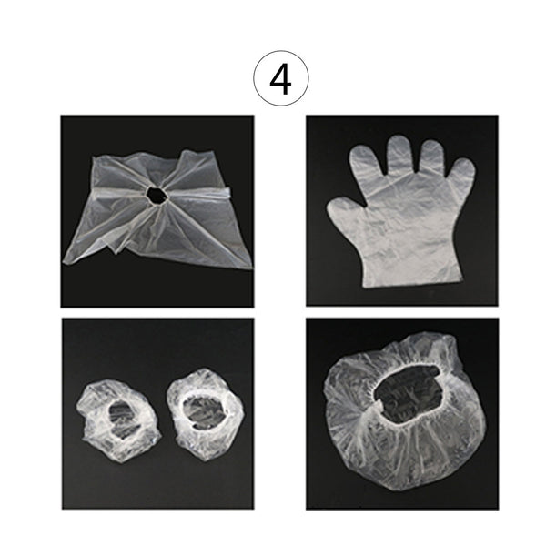 PE Transparent One-off Ear Cover, Gloves, Hair Cap, Disposable Cape set
