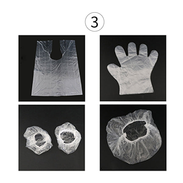 PE Transparent One-off Ear Cover, Gloves, Hair Cap, Disposable Cape set