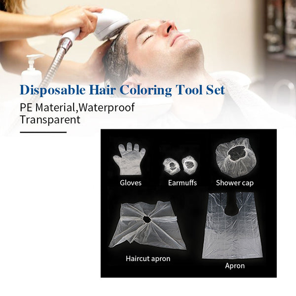PE Transparent One-off Ear Cover, Gloves, Hair Cap, Disposable Cape set