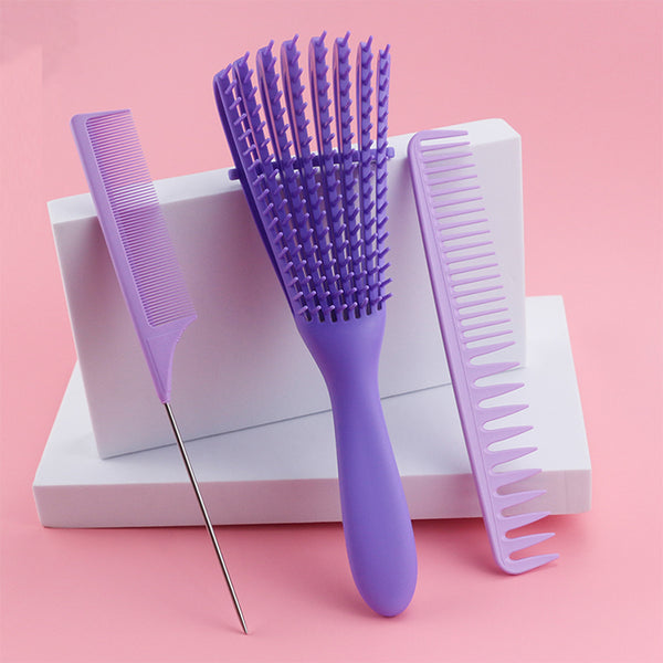 CestoMen 3pcs/set Purple Detangle Brush Set 02