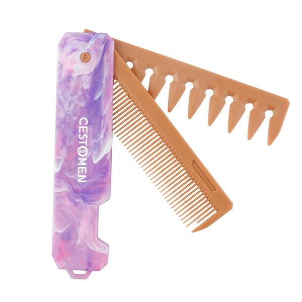 Marble Purple 2-IN-1 Folding Comb Mater