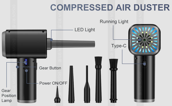Flashlight Compressed Air Duster with 4 Nozzles