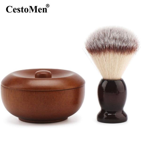 CestoMen Old Fashion Shave Lather Brush, Wooden Vintage Shave Mug with Lid