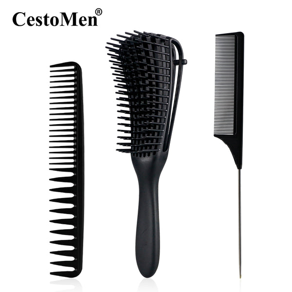 CestoMen 3pcs/set Black Detangle Brush Set 02