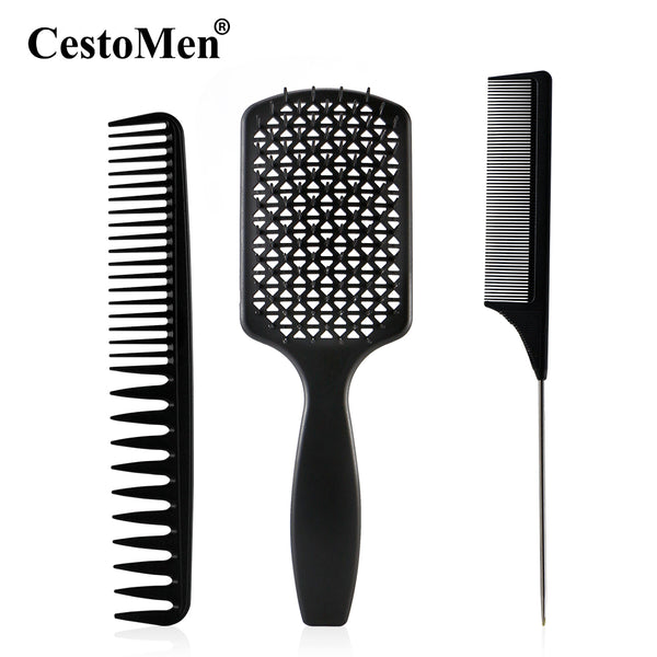 CestoMen 3pcs/set Black Detangle Brush Set 01