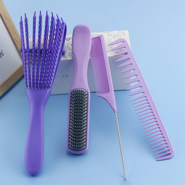 Purple 4pcs/Set Detangle Brush Set