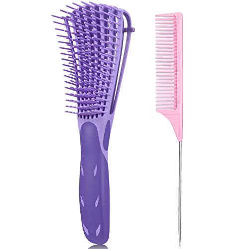 2 Pieces Detangler Brush 4c Hair Set with Rat Tail Comb