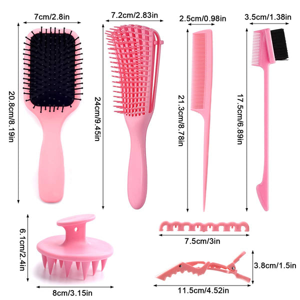 7pcs Pink Hair Brush Set for Woman Man