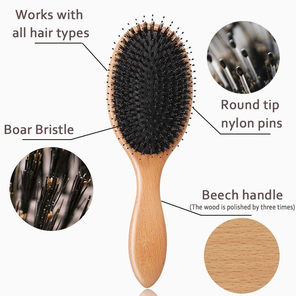 2pcs Boar Bristle Hairbrush for Wet/Dry Hair