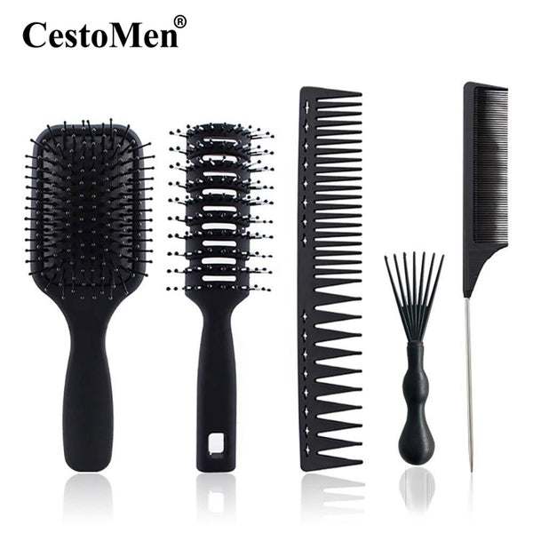 5Pcs Paddle Hair Brush, Detangling Brush and Hair Comb Set