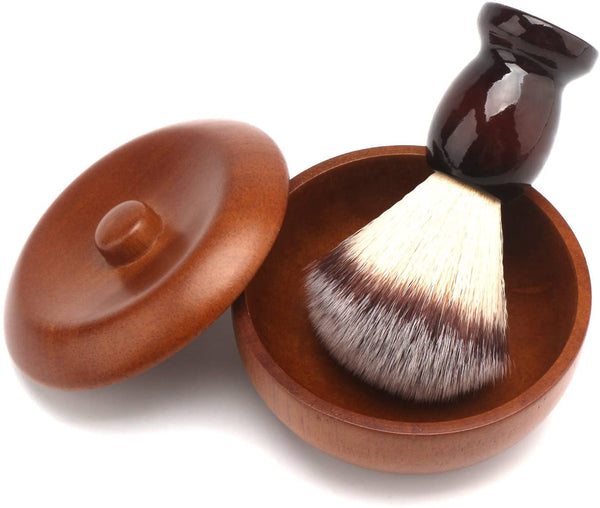 CestoMen Old Fashion Shave Lather Brush, Wooden Vintage Shave Mug with Lid