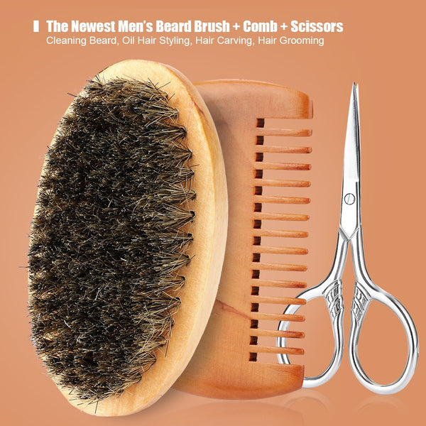 CestoMen Beard Brush & Comb, Scissors Set for Men