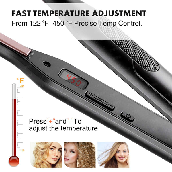 Small Flat Iorn for Short Hair, Adjustable Temperature Hair Straightener with 1/3 inch Plate for Beard and Pixie Cut
