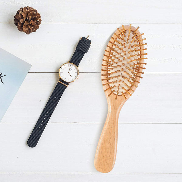 Natural Wood Hair Brush with Wooden Massage Scalp Comb 3 pcs