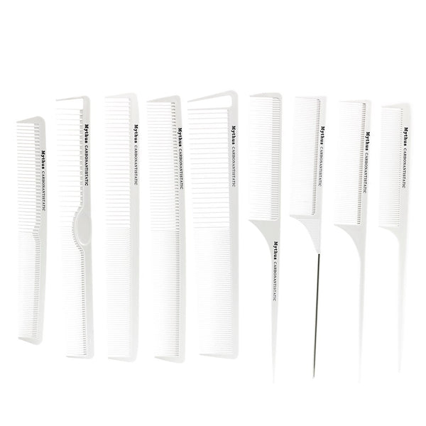 9pcs White Carbon Antistatic Hairdresser Comb with Bag