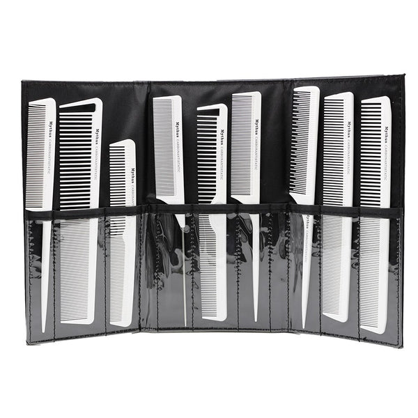 9pcs White Carbon Antistatic Hairdresser Comb with Bag