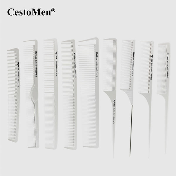 CestoMen 10 Designs White Hairdressing Carbon Comb Set